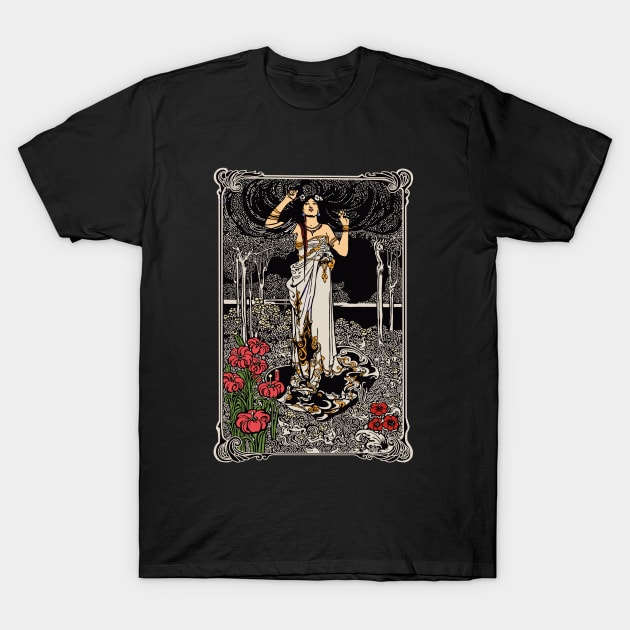 Art Nouveau Lady (black/red/cream) T-Shirt by Soth Studio